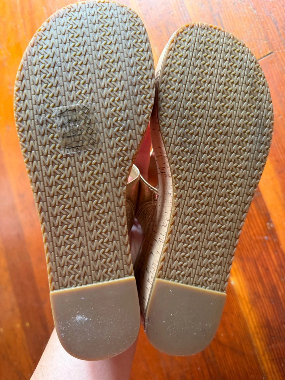 Michael Kors Metallic Gold Leather Thong Wedge Sandals